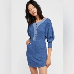 Free People Seeking Heart Dolman Sleeve Mini Dress Blue XS